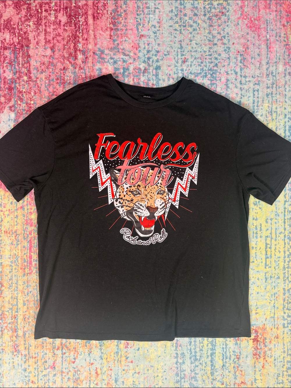 SHEIN Black 'Fearless Tour' Leopard Graphic Tee